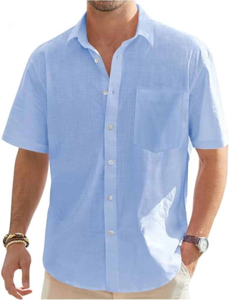 Chemise en lin homme col mao été manches courtes unie classique