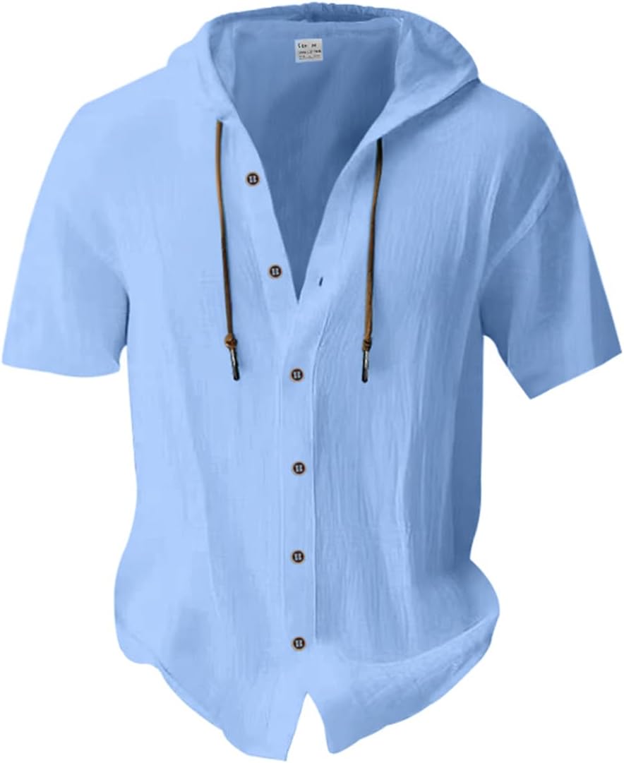 Haut en lin pour homme à capuche manches courtes style estival casual