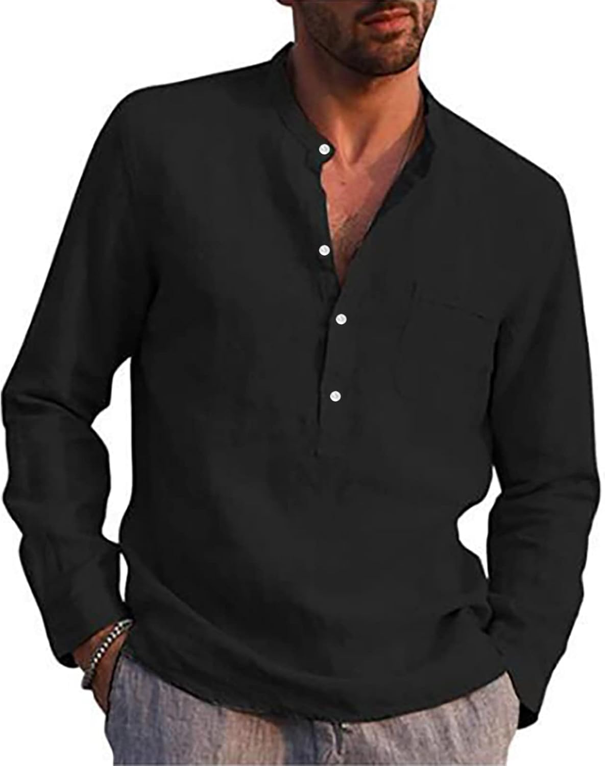 Chemise décontractée homme lin col boutonné coupe moderne