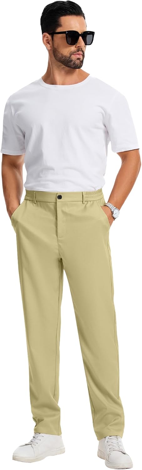 Pantalon homme coton stretch uni coupe droite taille élastique