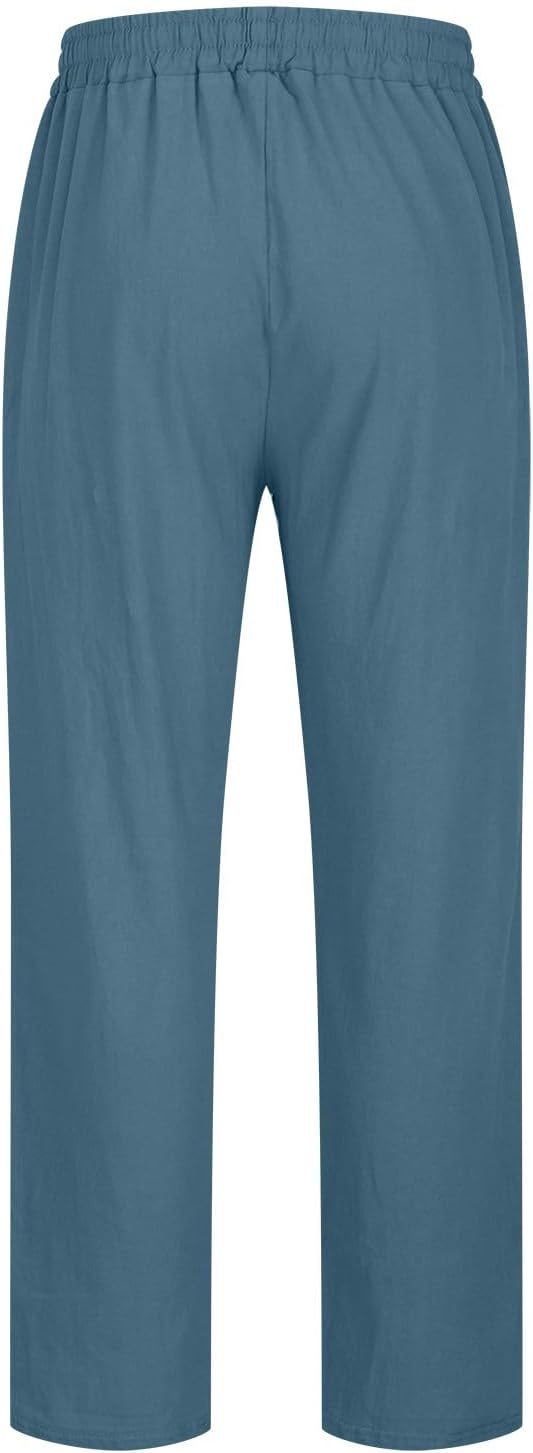 Pantalon homme été coton lin taille élastique avec poches
