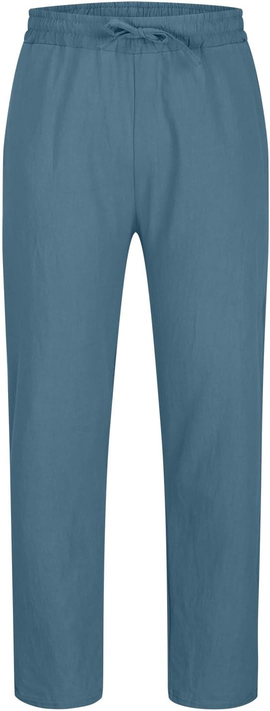 Pantalon homme été coton lin taille élastique avec poches