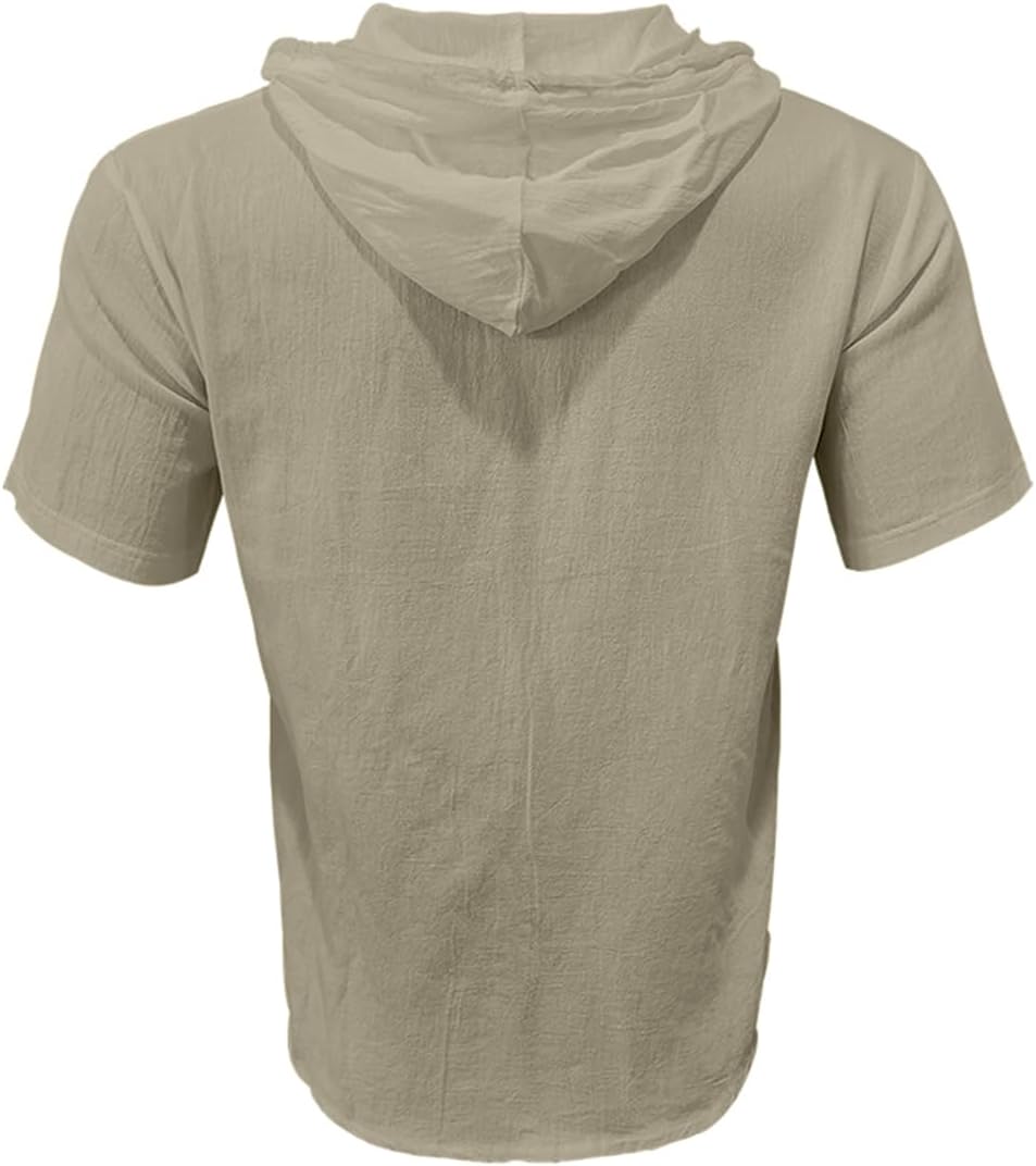 Haut en lin pour homme à capuche manches courtes style estival casual