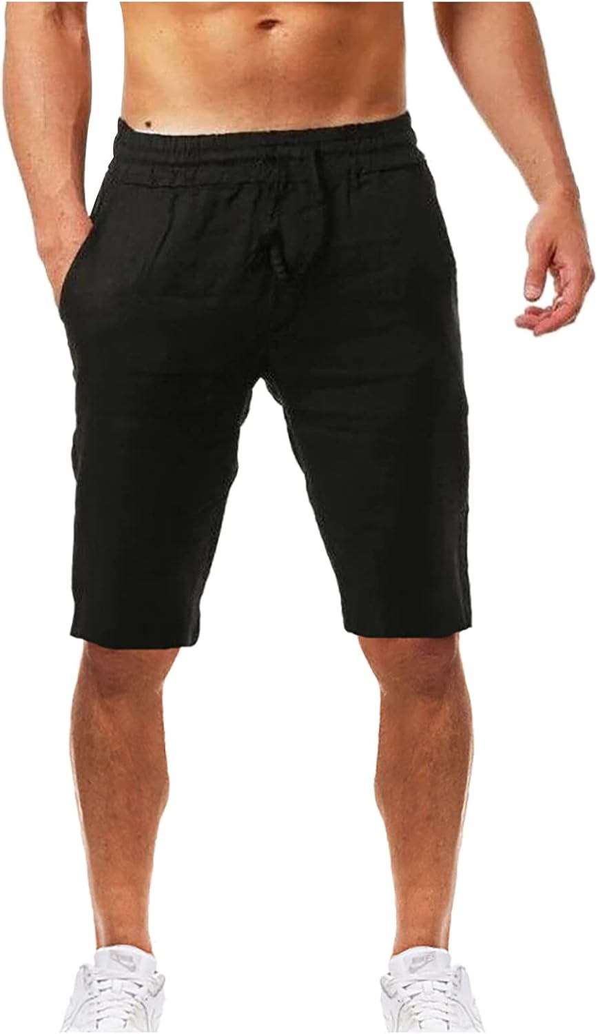 Short homme coton lin grande taille été avec poches fonctionnelles
