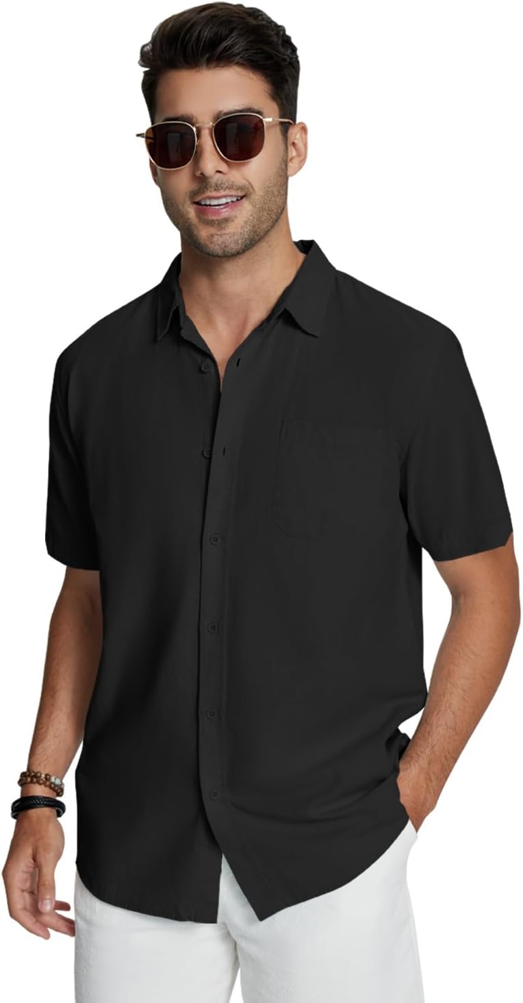 Haut d’été homme manches courtes lin coton style plage décontracté