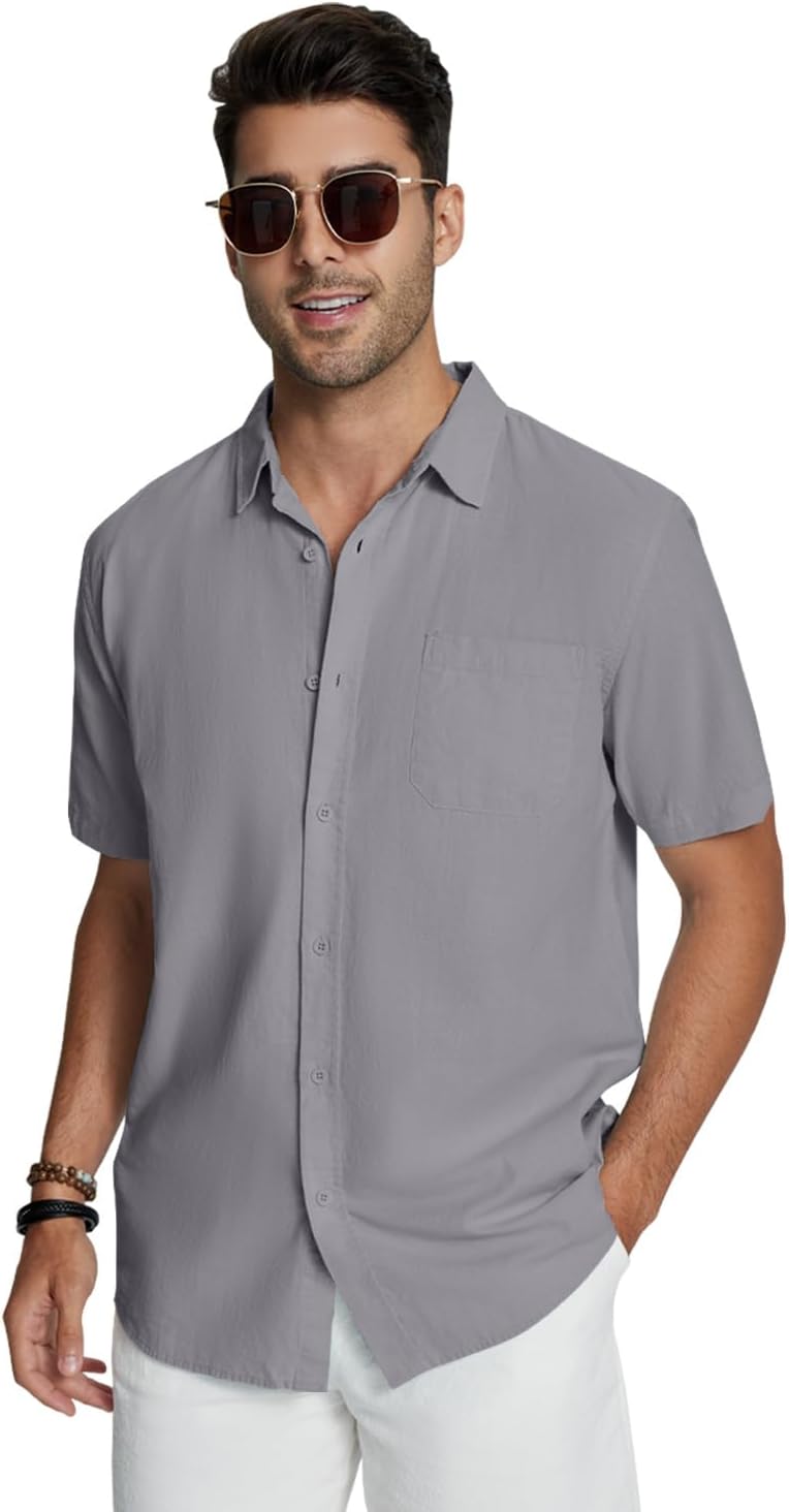 Haut d’été homme manches courtes lin coton style plage décontracté