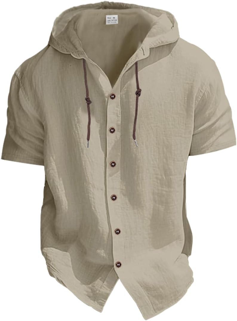 Haut en lin pour homme à capuche manches courtes style estival casual