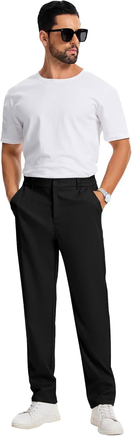 Pantalon homme coton stretch uni coupe droite taille élastique