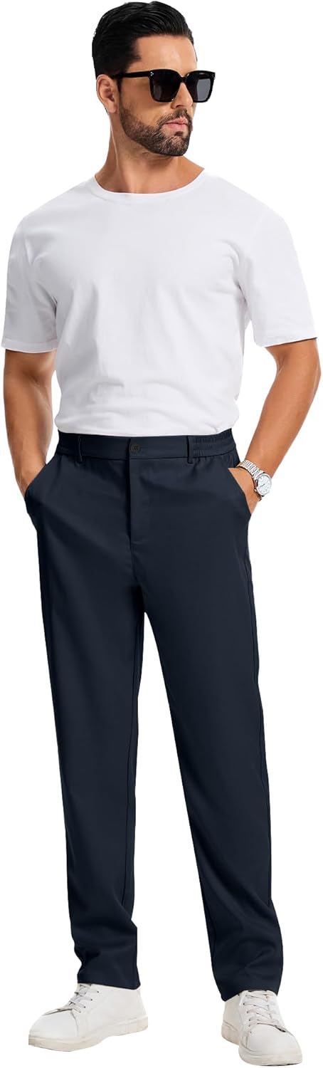 Pantalon homme coton stretch uni coupe droite taille élastique