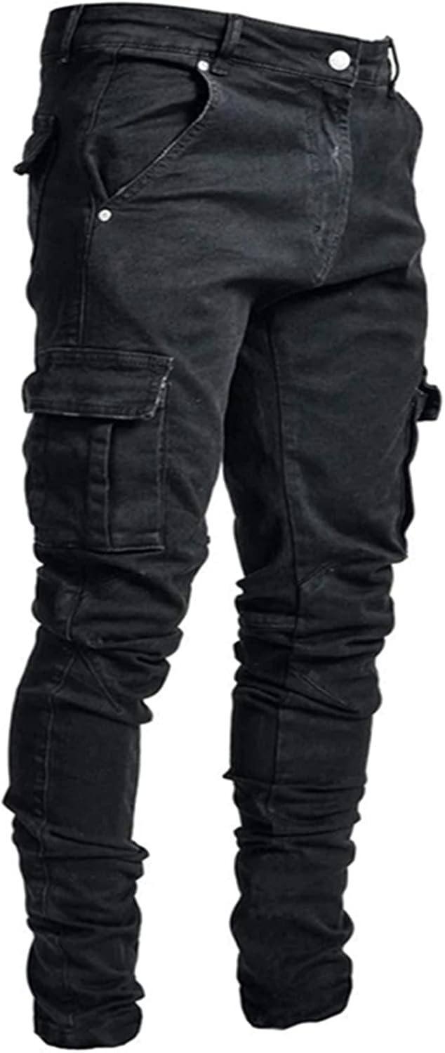 Jean homme coupe slim délavé style hip-hop rétro confortable