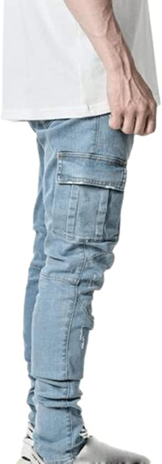 Jean homme coupe slim délavé style hip-hop rétro confortable