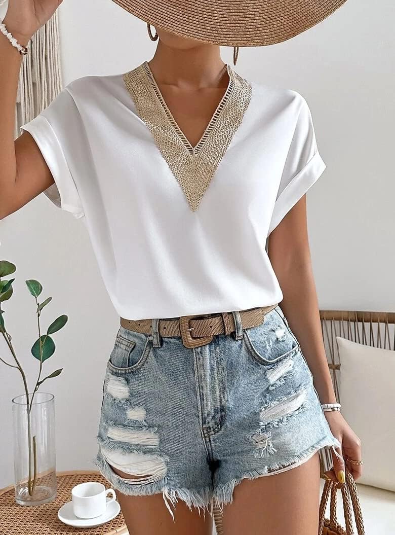 Chemisier satiné col V femme manches courtes chic et souple
