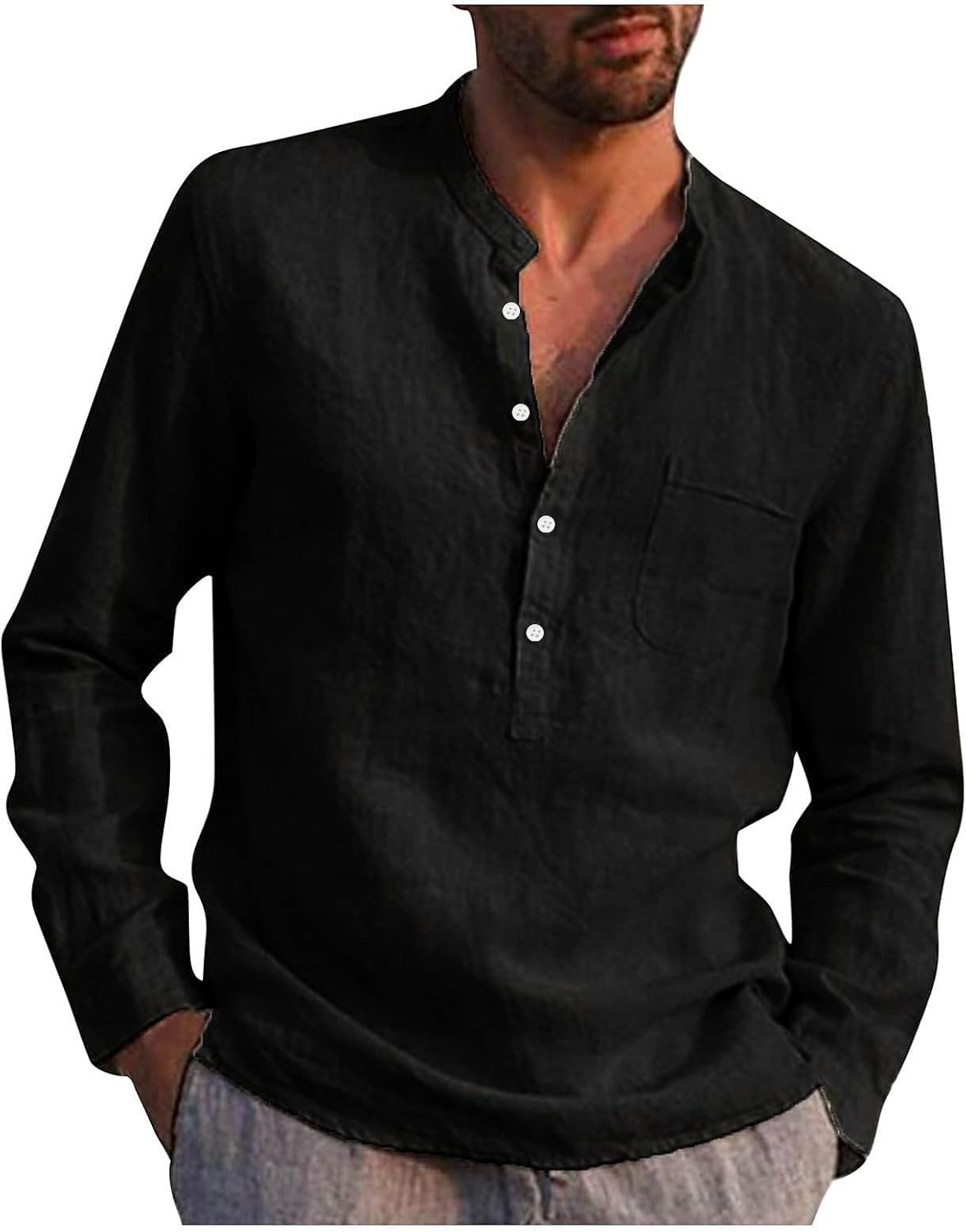 Chemise décontractée homme lin col boutonné coupe moderne