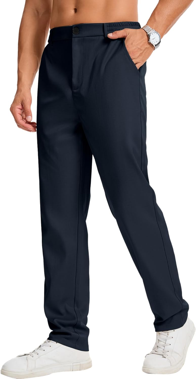 Pantalon homme coton stretch uni coupe droite taille élastique