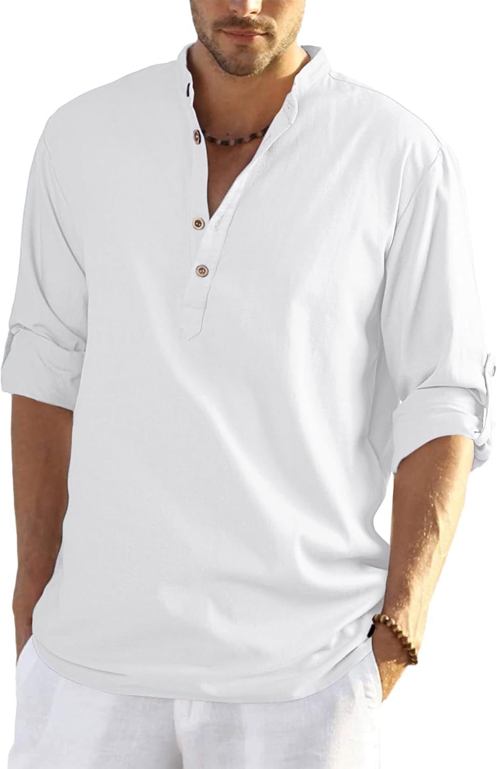 Chemise en lin pour homme manches longues légère respirante look casual