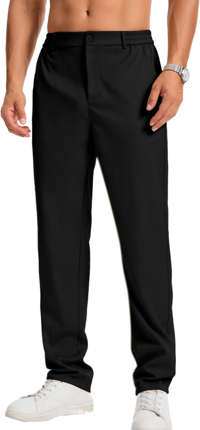 Pantalon homme coton stretch uni coupe droite taille élastique