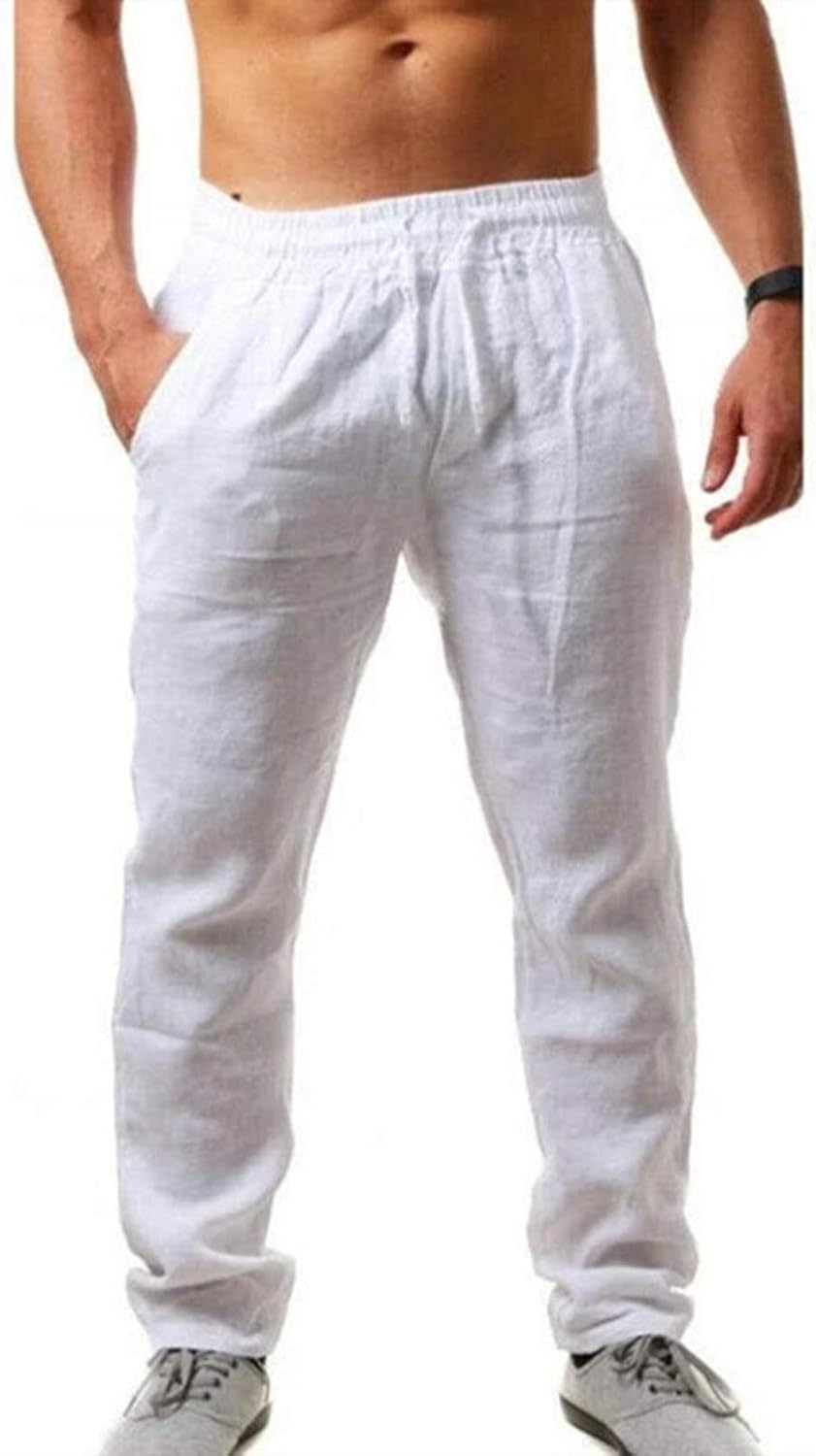 Pantalon homme été coton lin taille élastique avec poches