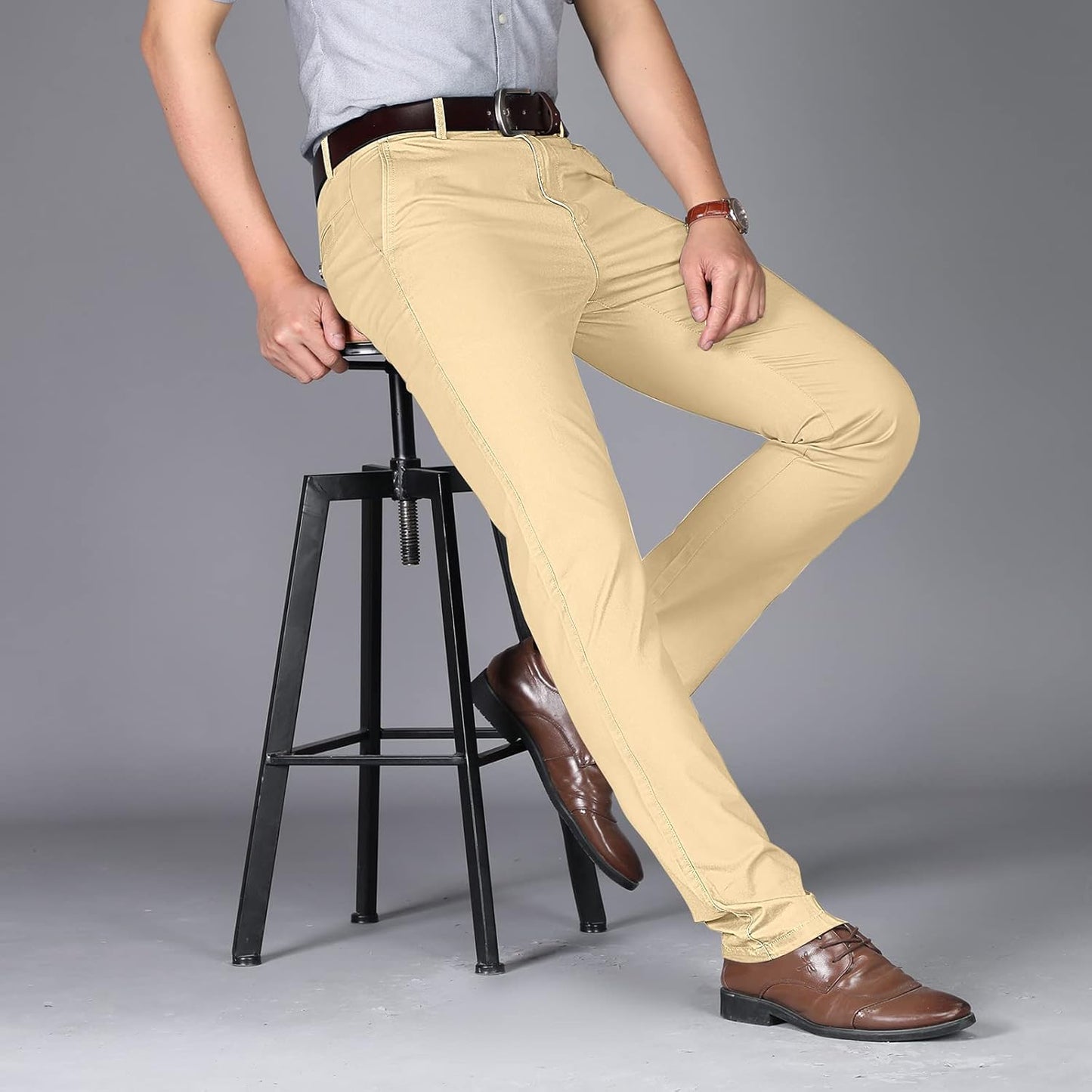 Pantalon homme coton 100% coupe droite antirides avec poches