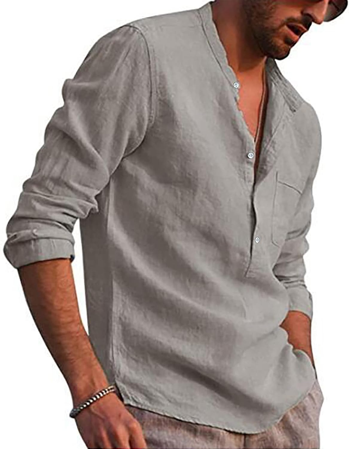 Chemise décontractée homme lin col boutonné coupe moderne