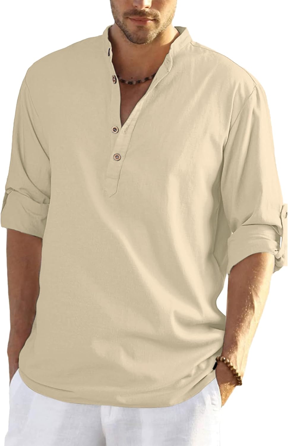 Chemise en lin pour homme manches longues légère respirante look casual