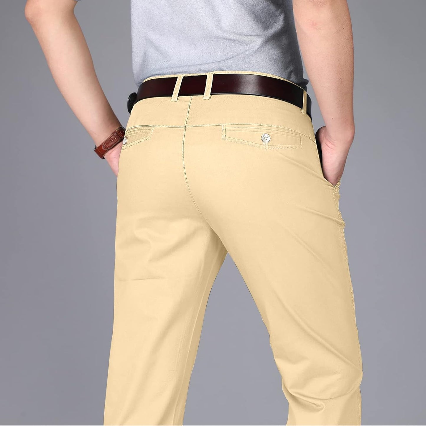 Pantalon homme coton 100% coupe droite antirides avec poches