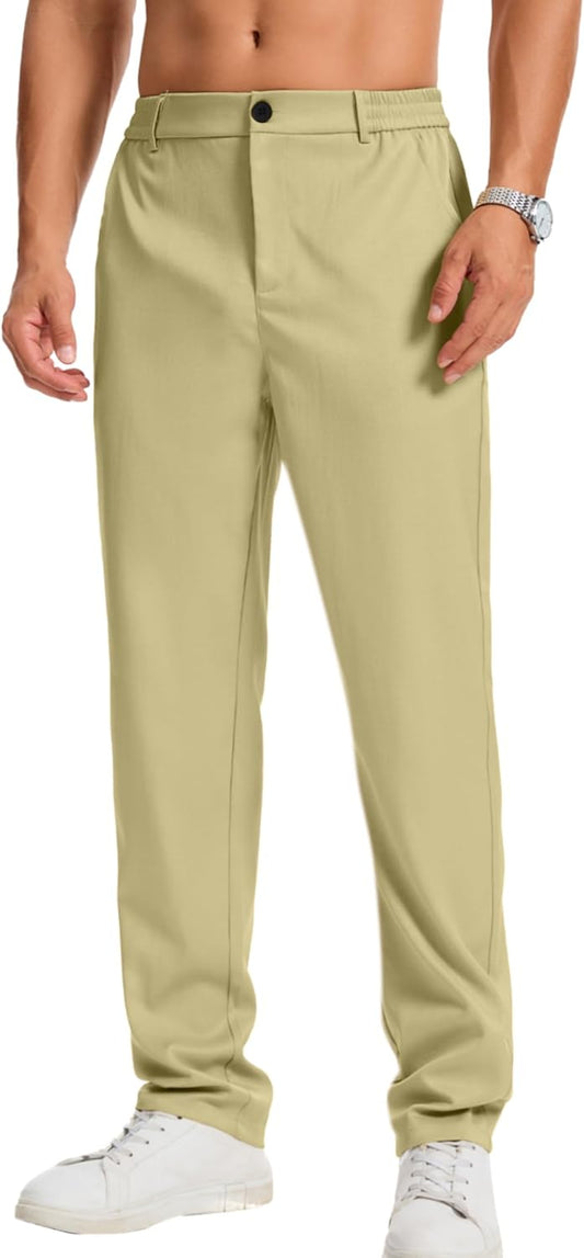 Pantalon homme coton stretch uni coupe droite taille élastique