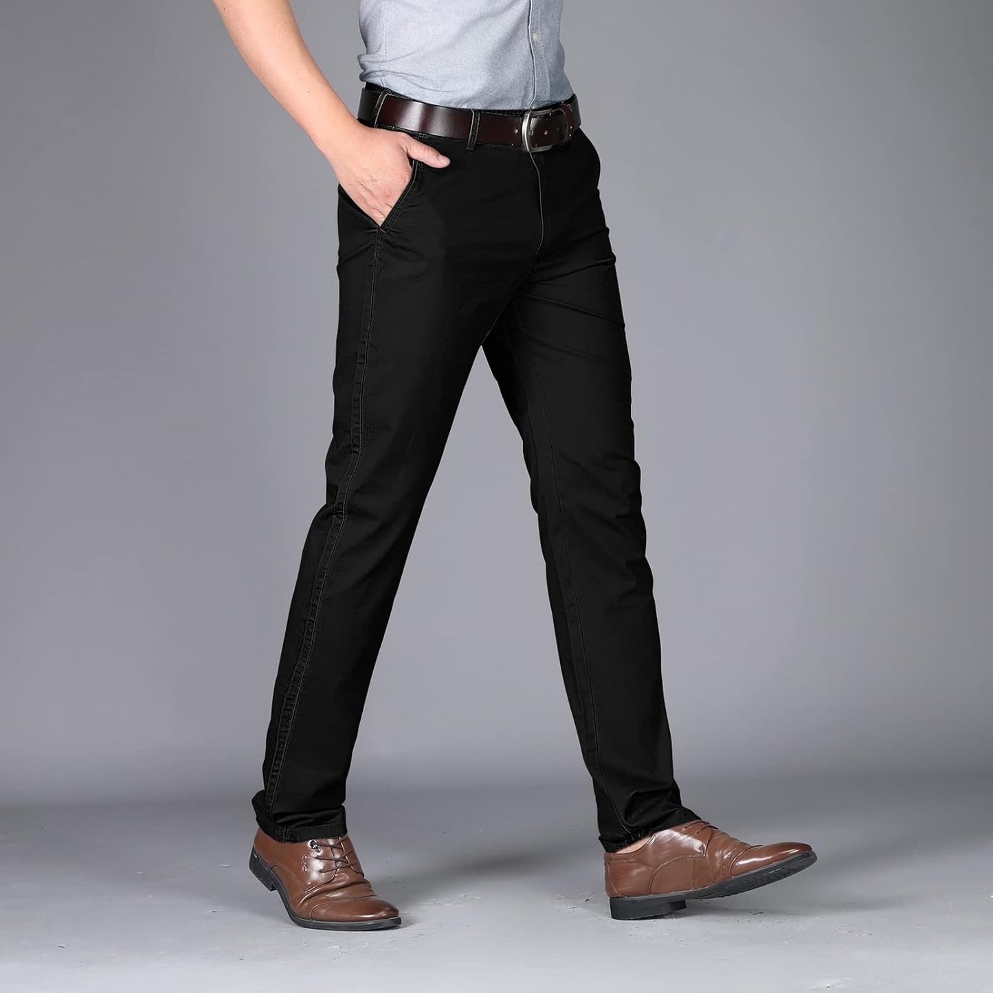 Pantalon homme coton 100% coupe droite antirides avec poches