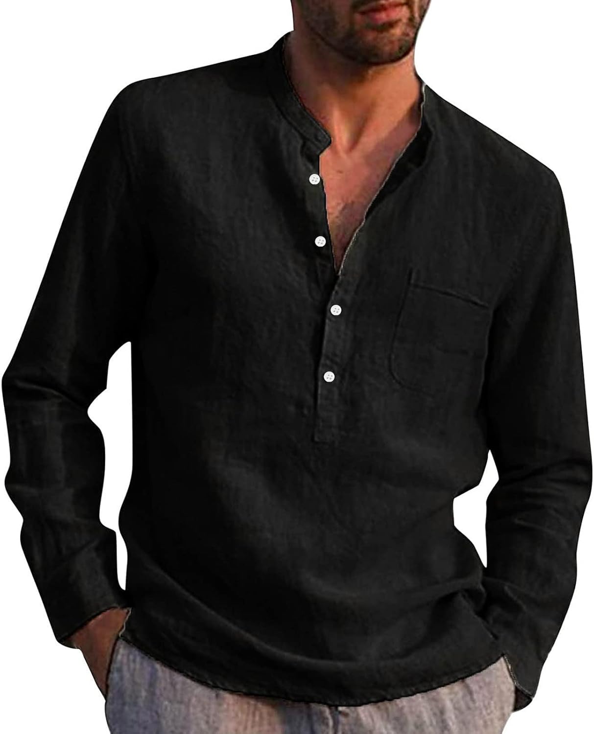 Chemise décontractée homme lin col boutonné coupe moderne