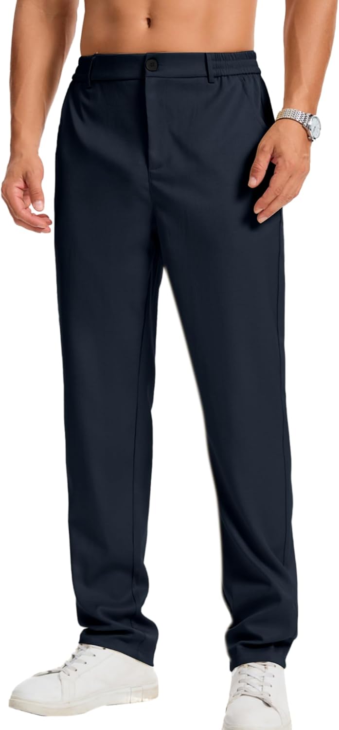 Pantalon homme coton stretch uni coupe droite taille élastique