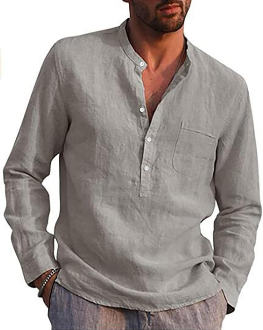 Chemise décontractée homme lin col boutonné coupe moderne