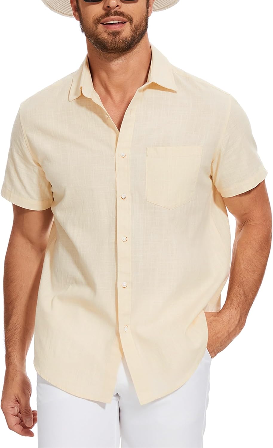 T-shirt chemise homme style casual tissu naturel col classique