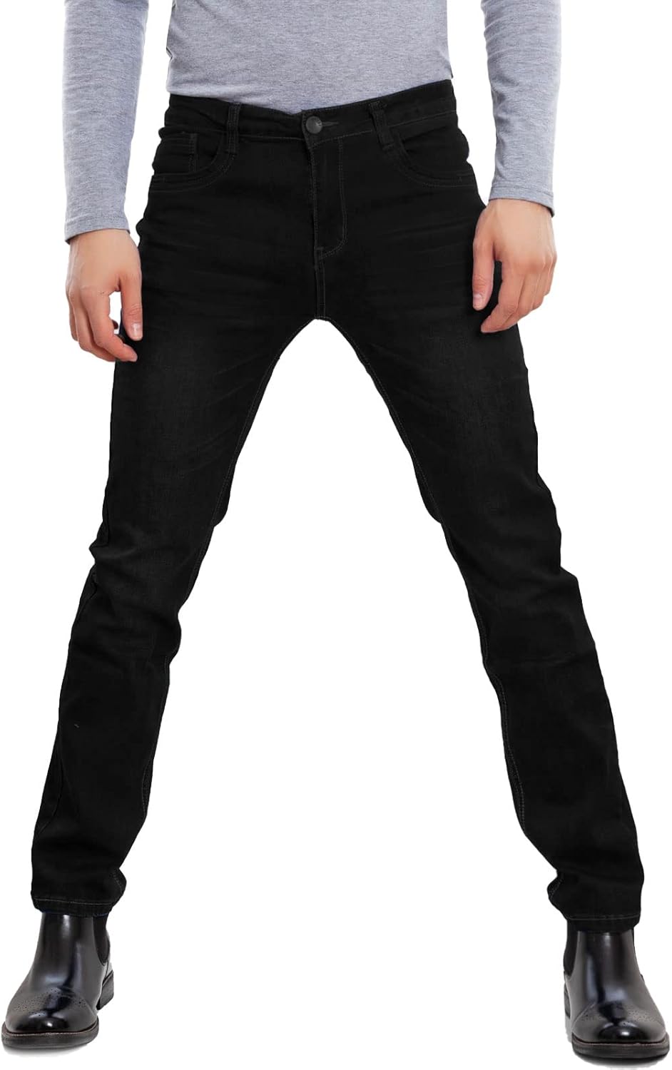 Jean homme régulier taille mi-haute coupe droite en coton doux