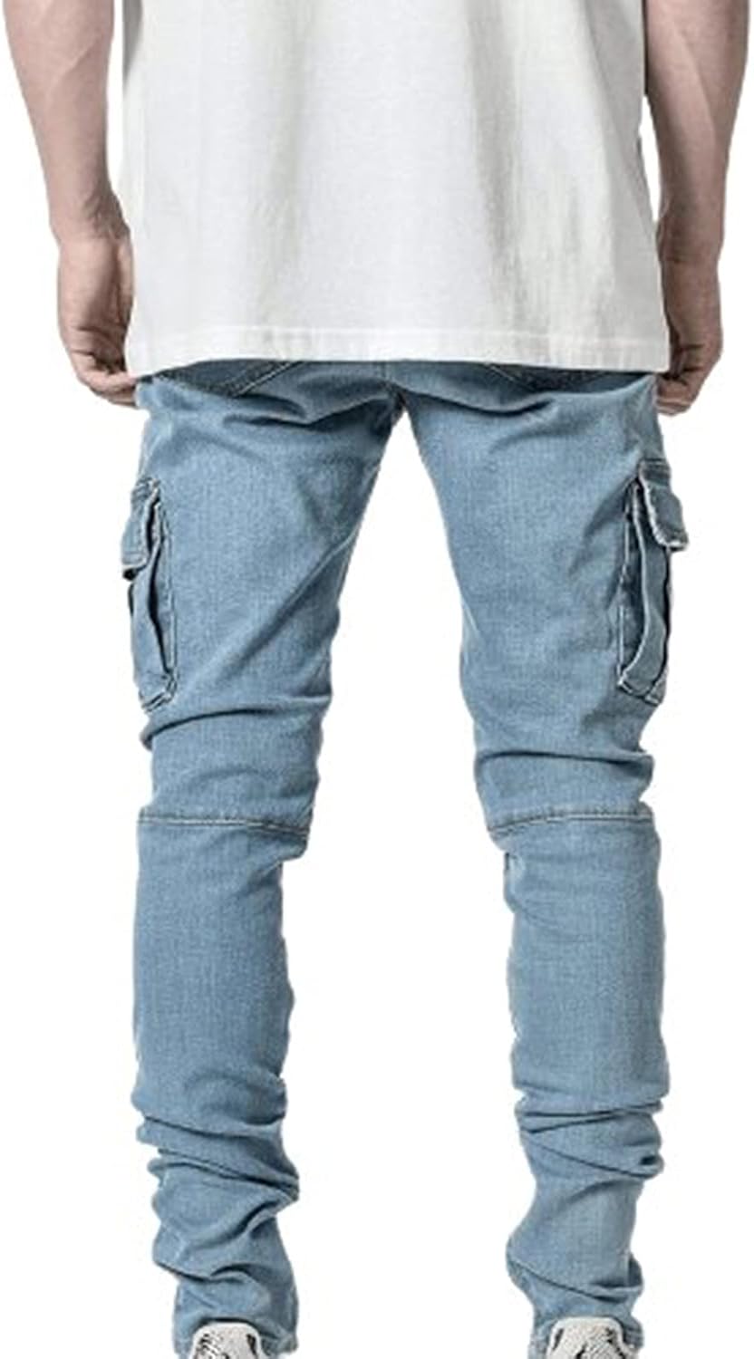 Jean homme coupe slim délavé style hip-hop rétro confortable