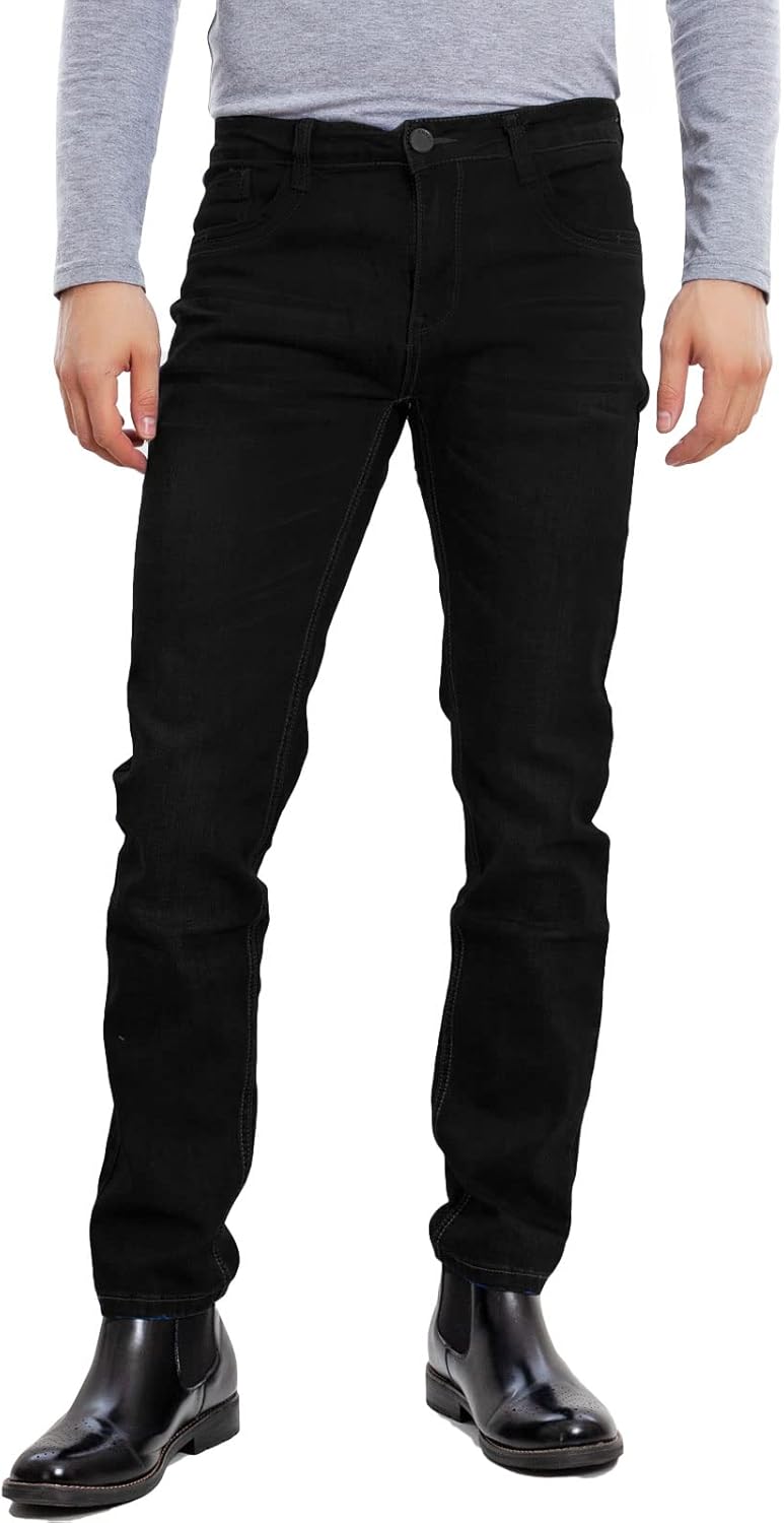 Jean homme régulier taille mi-haute coupe droite en coton doux