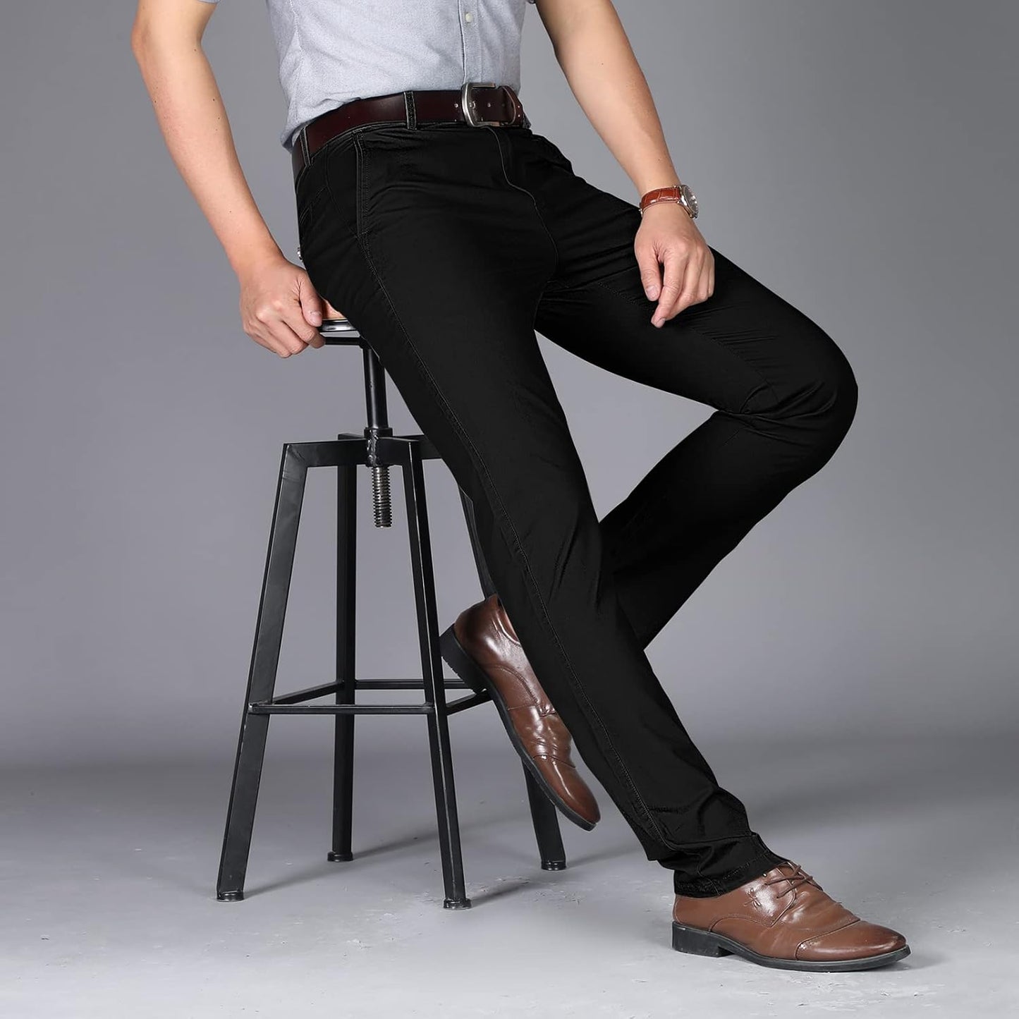 Pantalon homme coton 100% coupe droite antirides avec poches
