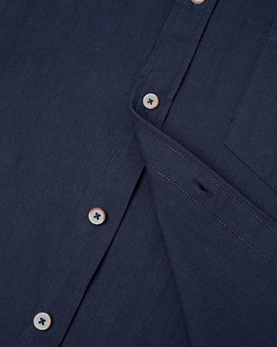 Chemise en lin homme col mao été manches courtes unie classique