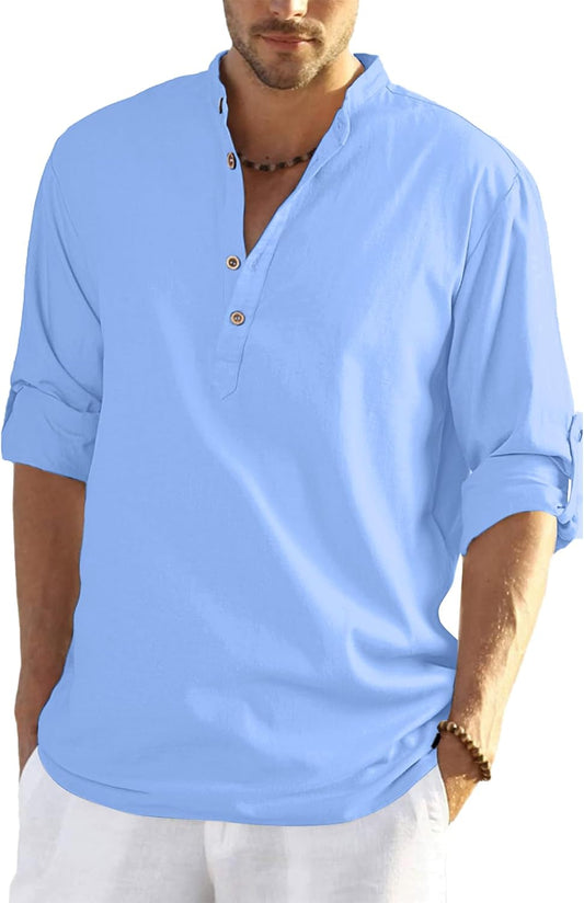 Chemise en lin pour homme manches longues légère respirante look casual