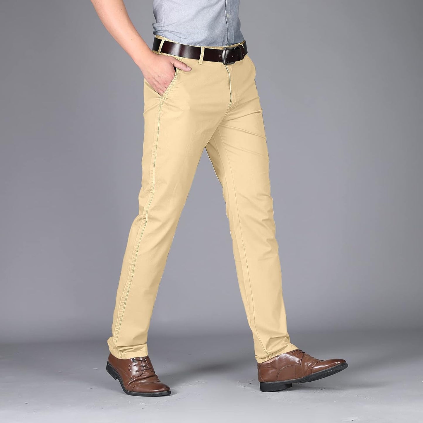 Pantalon homme coton 100% coupe droite antirides avec poches