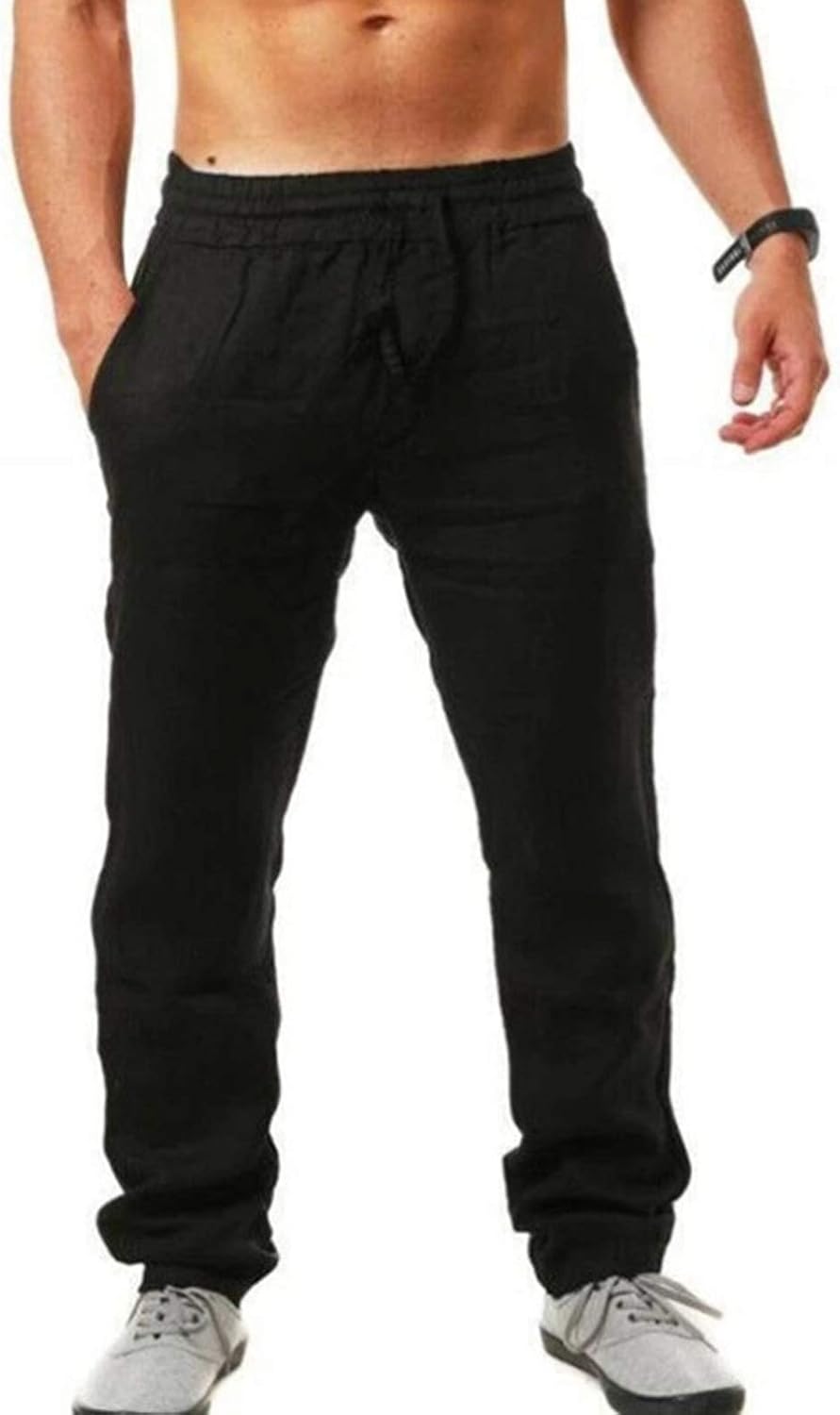 Pantalon homme été coton lin taille élastique avec poches
