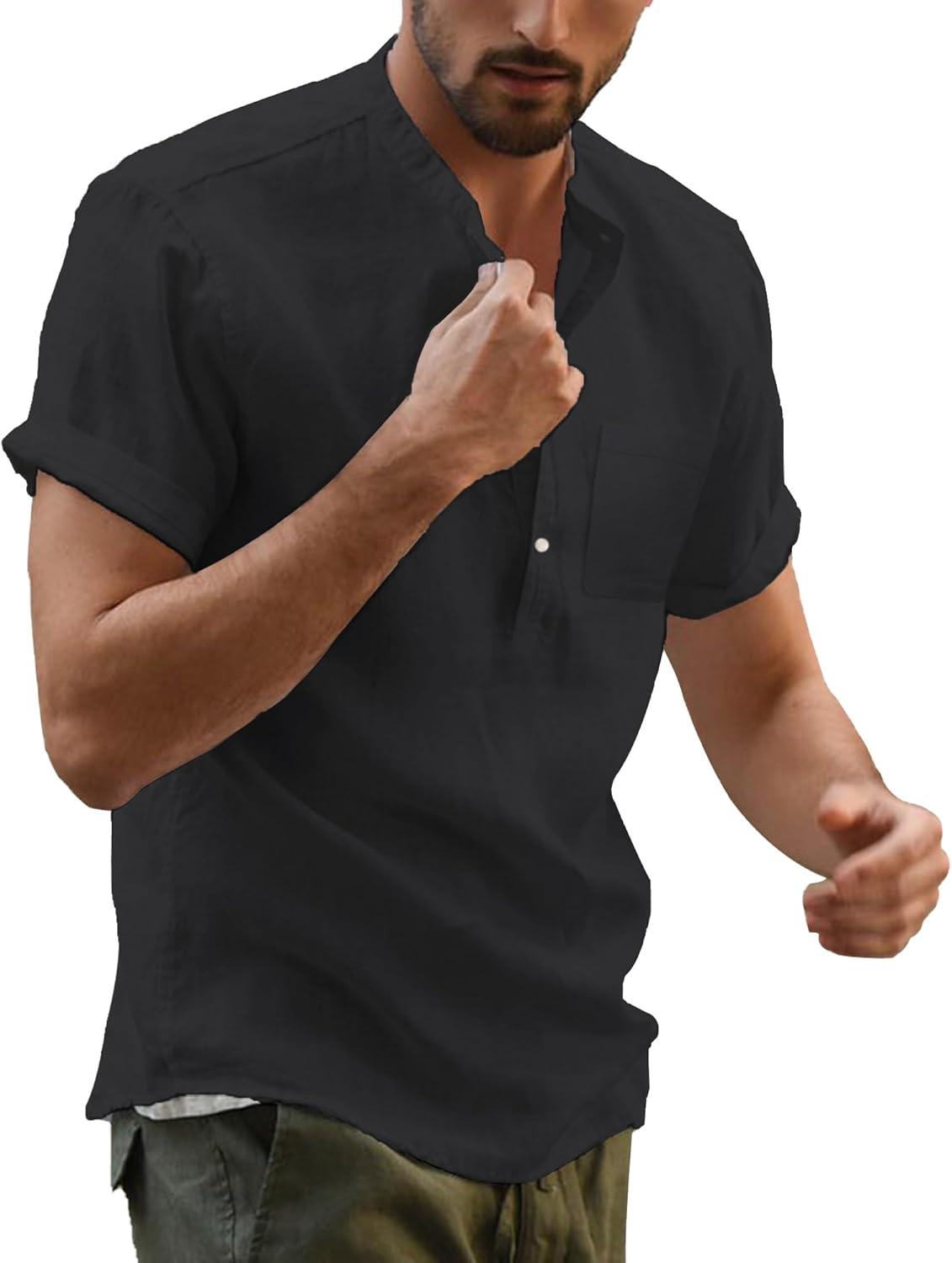 Chemise d’été homme coton lin col mao légère et élégante