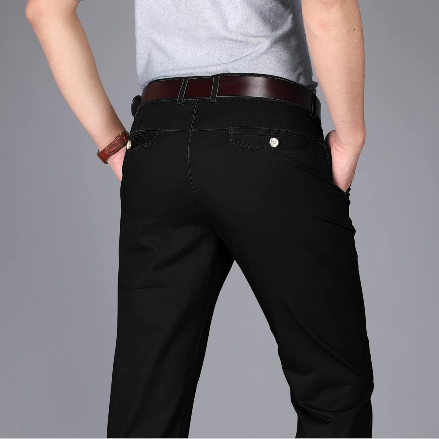 Pantalon homme coton 100% coupe droite antirides avec poches