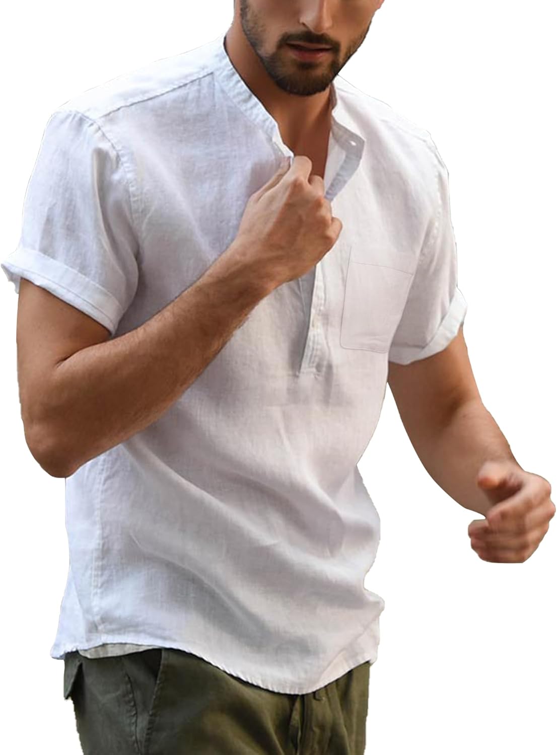 Chemise d’été homme coton lin col mao légère et élégante