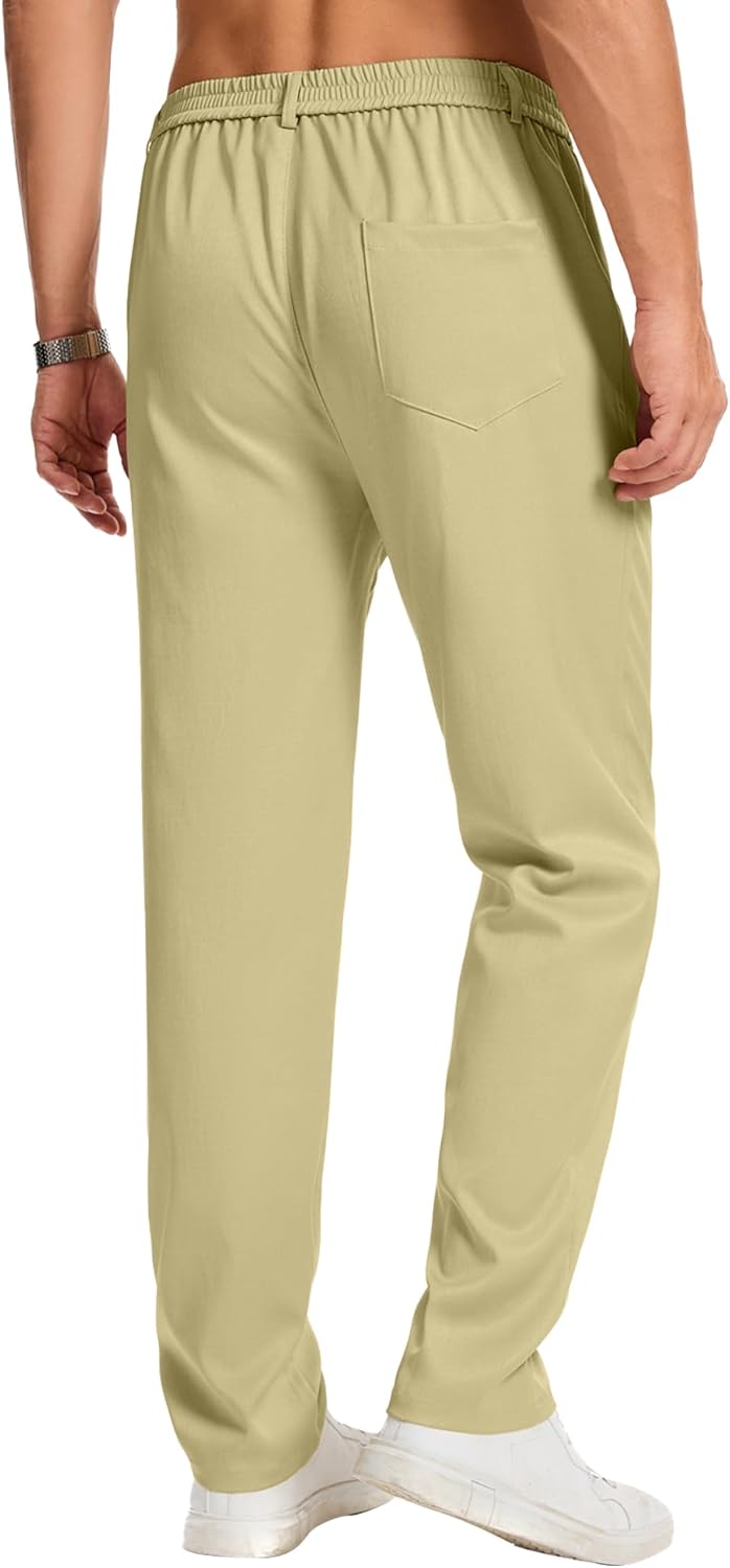 Pantalon homme coton stretch uni coupe droite taille élastique