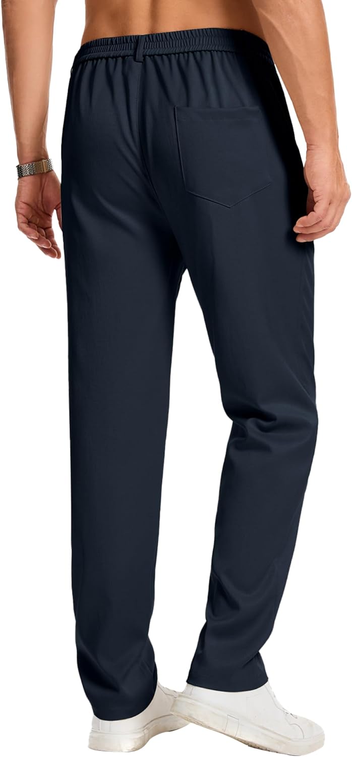 Pantalon homme coton stretch uni coupe droite taille élastique