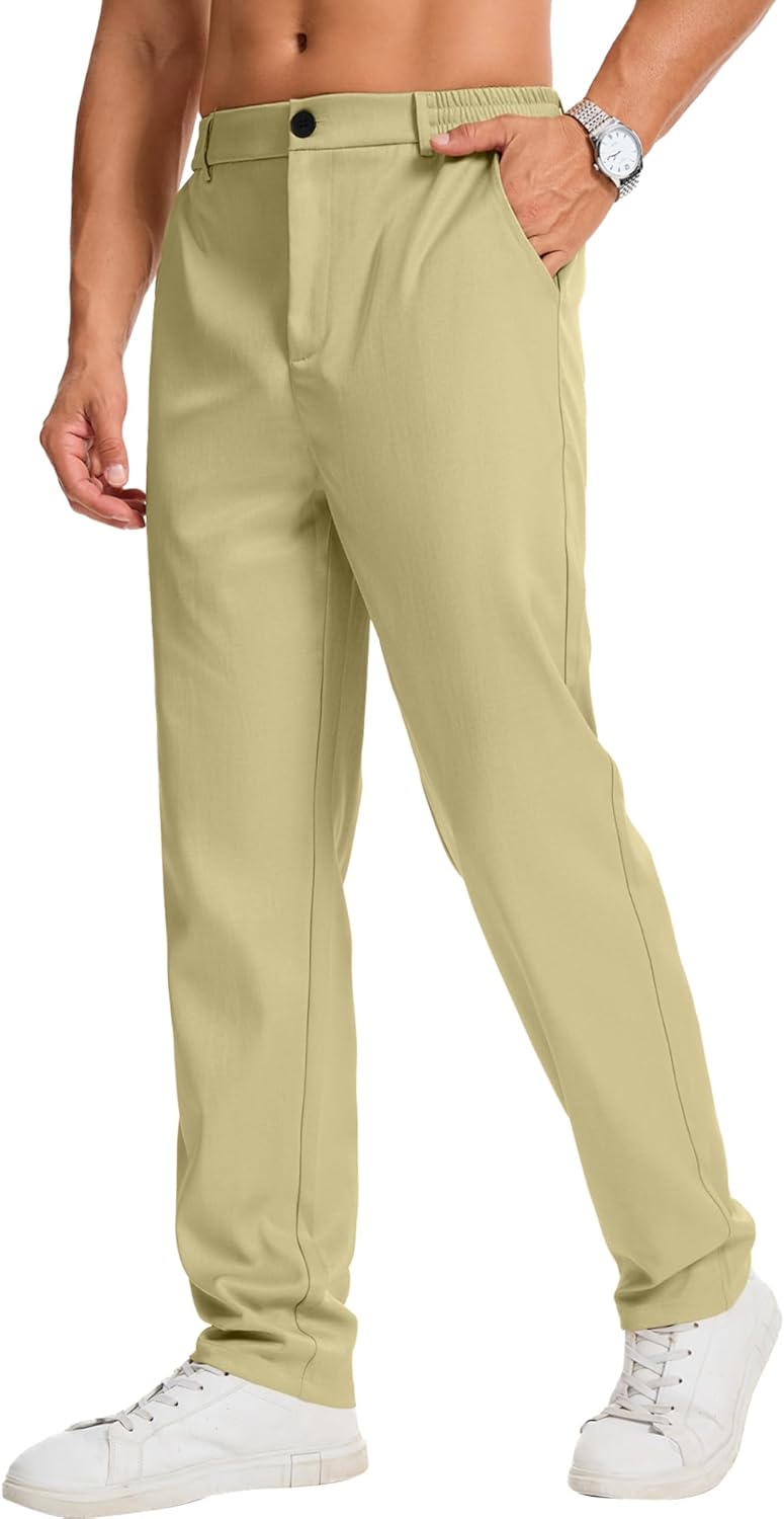 Pantalon homme coton stretch uni coupe droite taille élastique
