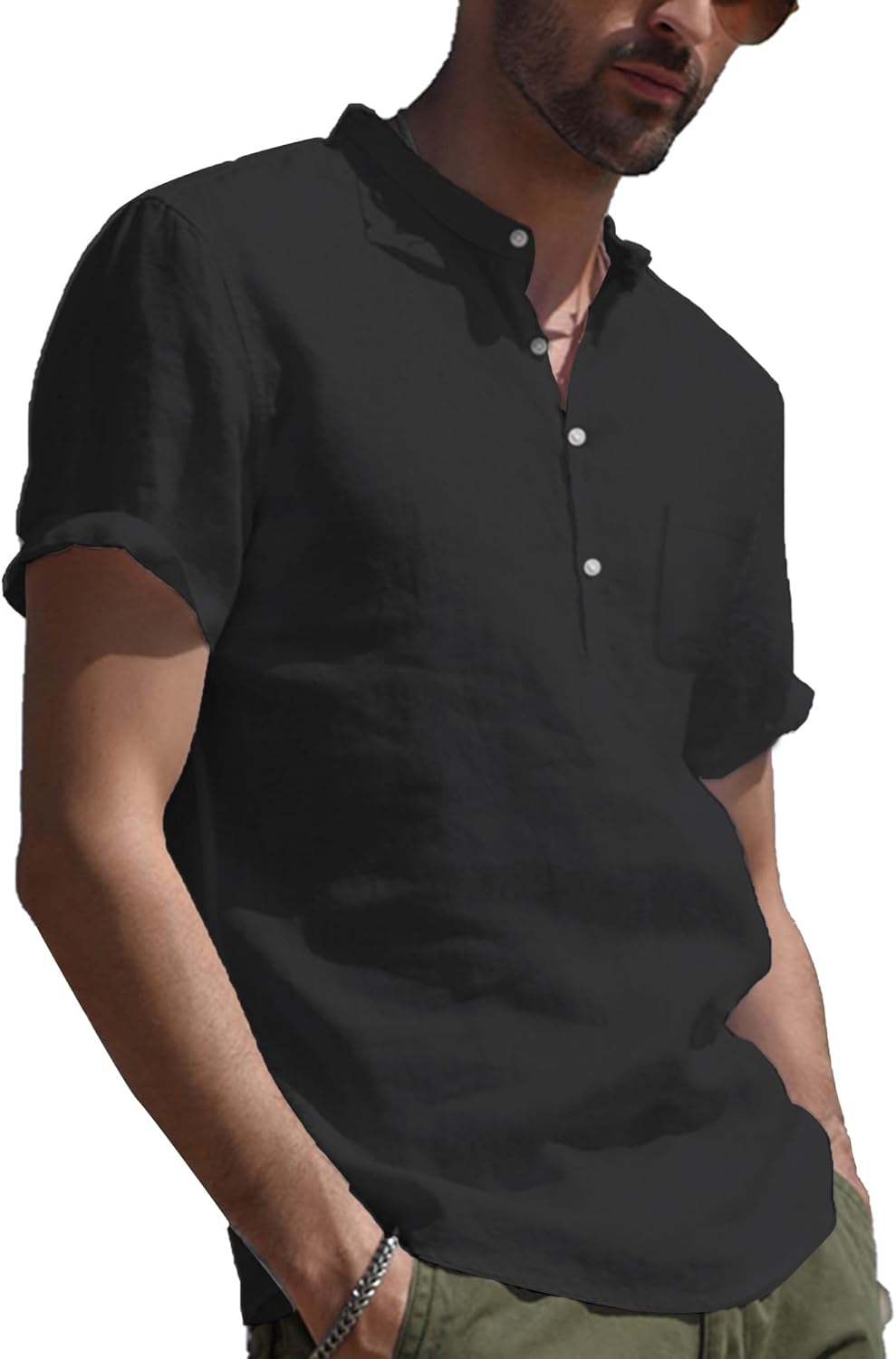 Chemise d’été homme coton lin col mao légère et élégante