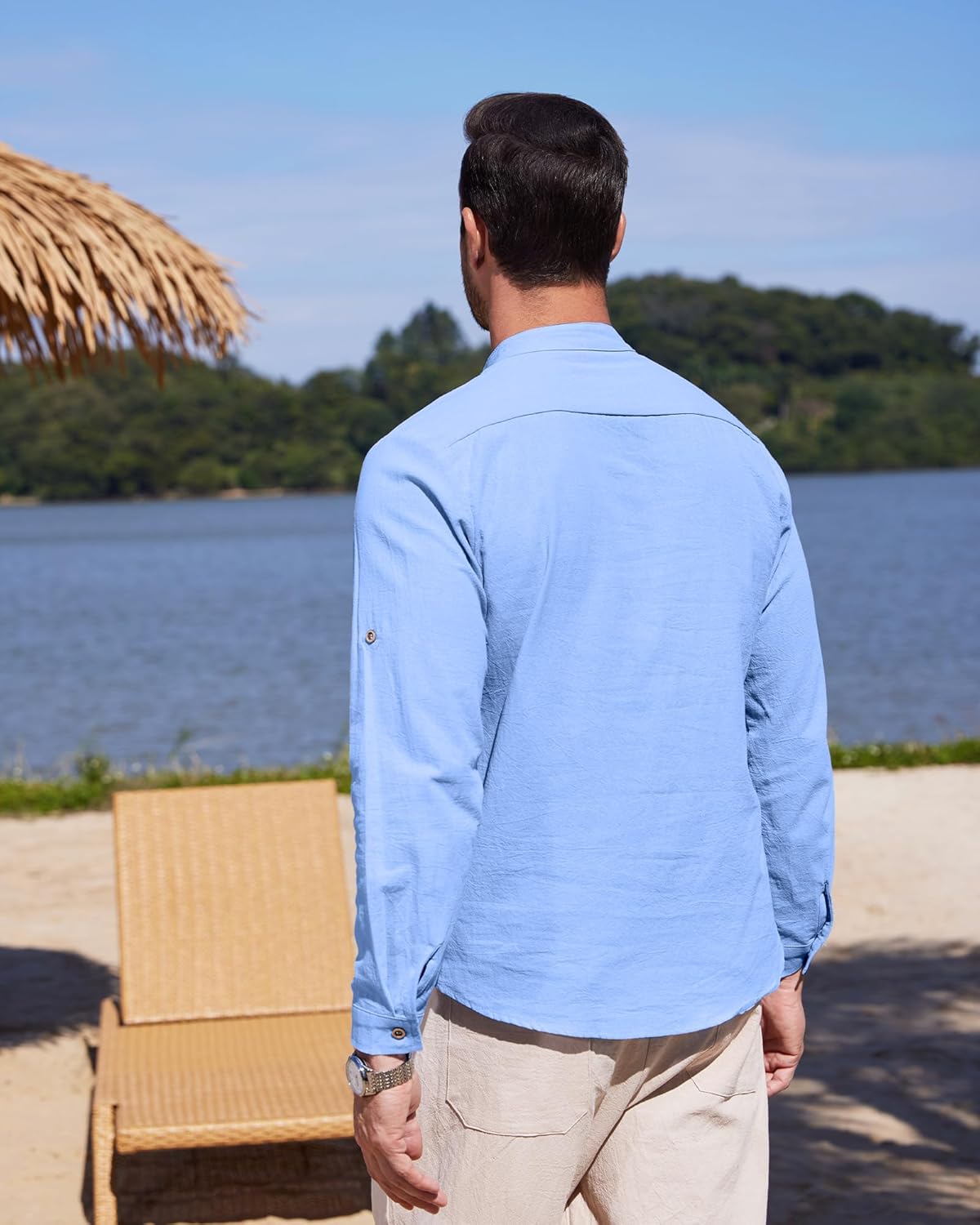 Chemise en lin pour homme manches longues légère respirante look casual