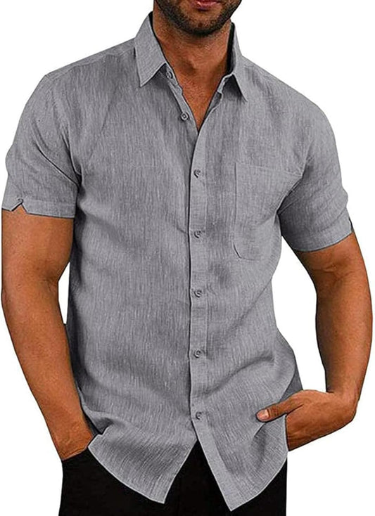 Haut d’été homme manches courtes lin coton style plage décontracté