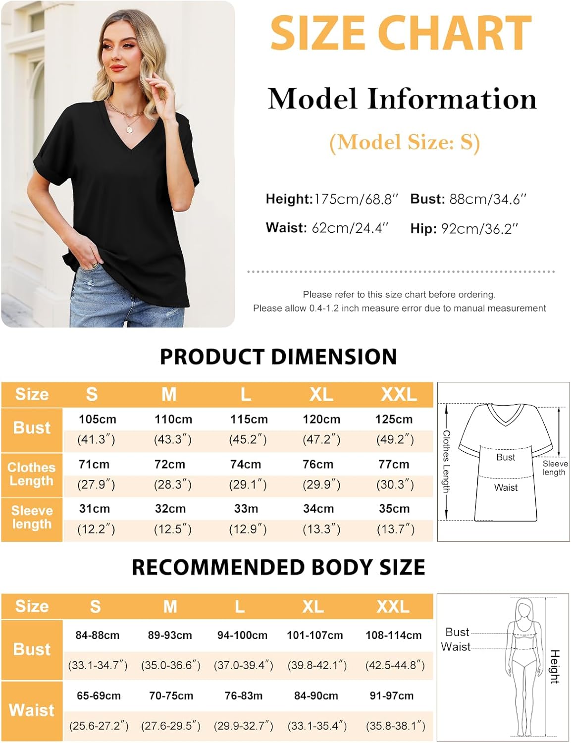 Tee Shirt Femme Grande Taille Chic – Col V, Manches Courtes, 100% Coton Confortable