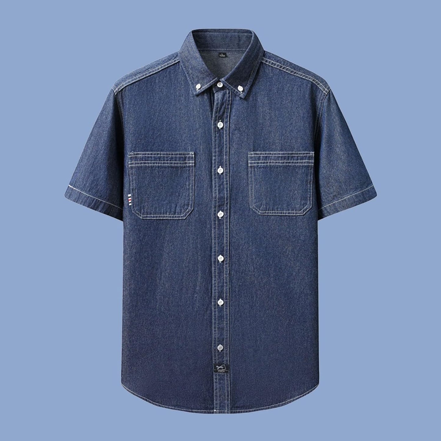 Haut été homme en jean style vintage manches courtes unies